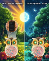 GoGnome Hand-Painted Resin Owl Figurine with Glow-in-The-Dark Eyes, Solar-Powered Garden Decor 5.5'' Lawn Ornaments Statue Gardening Gifts for Outside Yard Art Patio (Owl)