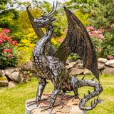 Zaer Ltd. Metal Dragon Garden Statue, Freestanding Outdoor Sculpture, Hand-Painted Metallic Finish (40" Tall Spike)
