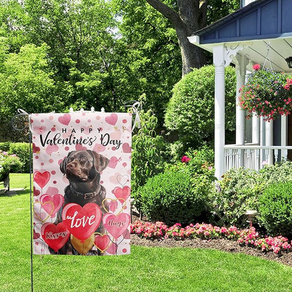 Chocolate Lab Valentine Garden Flag Valentines Day Flags for Outside 12x18 Double Sided Small Yard Flags Labrador Dog Valentine's Day Decor Outdoor Lawn Valentines Banners Front Porch