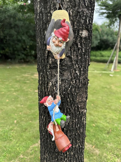 Teaeeno Garden Gnome Statue Set,Gnome Climbing Tree and Tree Stump Decor,Vivid Fairy Gnome Outdoor Sculpture,Whimsical Gnomes Miniature Figurines,Micro Gnome Landscape Figurine for Lawn Balcony Patio