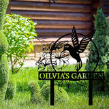 Custom Hummingbird Metal Garden Sign with Stakes, Bird Garden Decorations, Flower Design Personalized Garden Sign, Custom Garden Name Sign, Yard Decor, Home Gift
