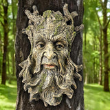 Teaeeno Whimsical Tree Face Garden Decoration, 10.2 in Tree Faces Decor Outdoor Wallmounted Statue Art with Leaf Features, Outdoor Decor Garden Accessory (Nature and Outdoors)