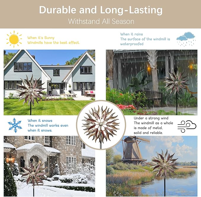 Large Outdoor Metal Wind Spinner,Two-Way Wind Sculptures,360 Degrees Kinetic Wind Spinners Yard Art Decor for Patio, Lawn & Garden 63 * 13.4 Inches