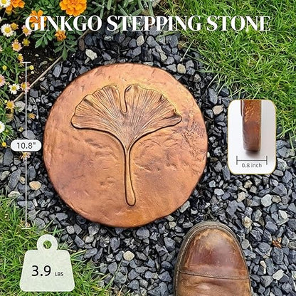 Stepping Stones Outdoor Set of 3, 10.8" Antique Ginkgo Bronze Garden Stones Outdoor Decorative Set – Grandma Mothers Day Gifts, Garden Memorial Stone for Loved Ones, Backyard Pathway Pavers, Walkway