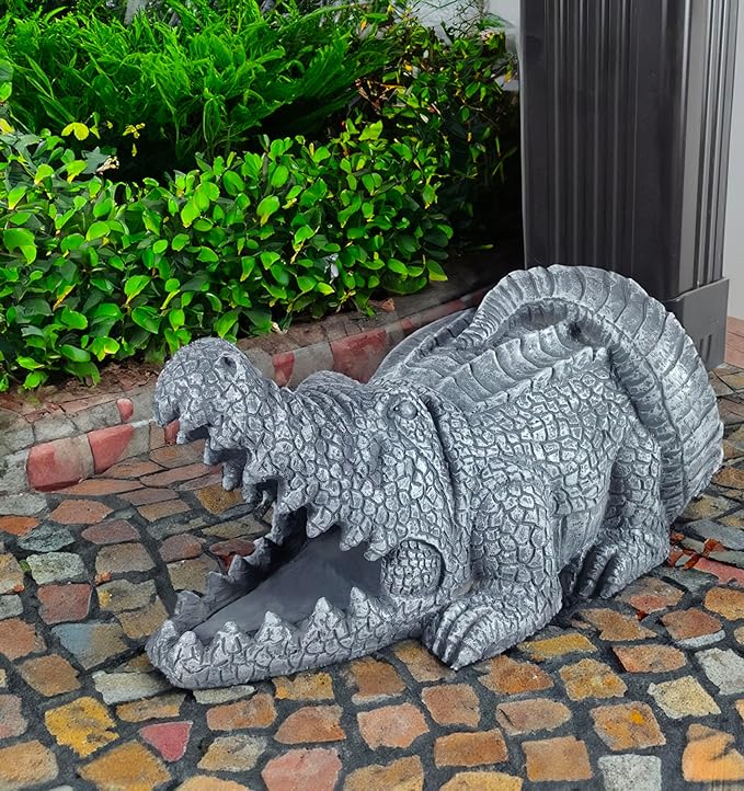 Crocodile Sculpture Gutter Diverter Rain,Deco Gutter Extension Downspout,Eco-Friendly Resin Statues Gutter Extender Diverter,Splash Block, Perfect Rain Gutter Downspout Extension for 3"x4" Downspouts