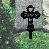 Grave Decorations for Cemetery: Forever in Our Hearts Metal Pet Grave Marker - Cross Sympathy Memorial Stake for Outdoor. Ideal Gifts to Honor The Memory of Departed Loved Ones(9.8 x 5.6'')