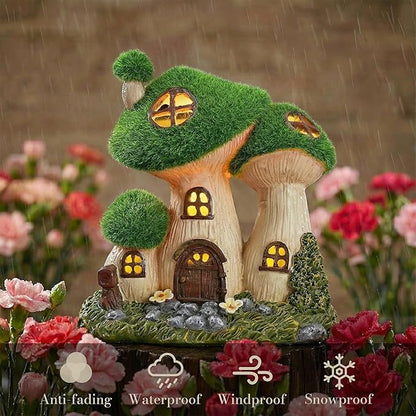 TERESA'S COLLECTIONS Garden Decor, Mushroom Fairy Garden House,Fairy House Decor, Waterproof Resin with Solar Lights, Garden Decor, Garden Gifts for Mom,Indoor/Outdoor,6.7"