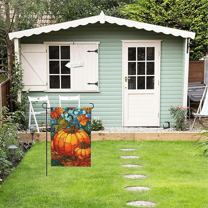 Fall Pumkin Garden Flag Seasonal Double Sided 12 x 18 Inch Small Yard Flag for Indoor Outdoor Decor Holiday All Seasons