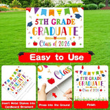 5th Grade Grad Yard Sign - White Class of 2026 Fifth Grade Graduate Lawn Sign with Stake School Congrats Graduation Decor Colorful Waterproof Graduation Party Favor for Outdoor Garden Photo Booth Prop