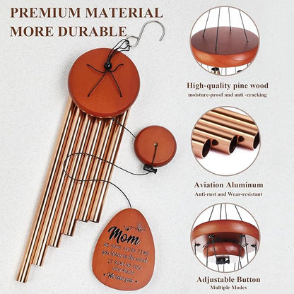 YU FENG 26” Wind Chimes for Mom, Gifts from Daughter or Son, Unique Mother’s Day, Birthday, Wooden Outdoor Wind Chime with Heartfelt Message