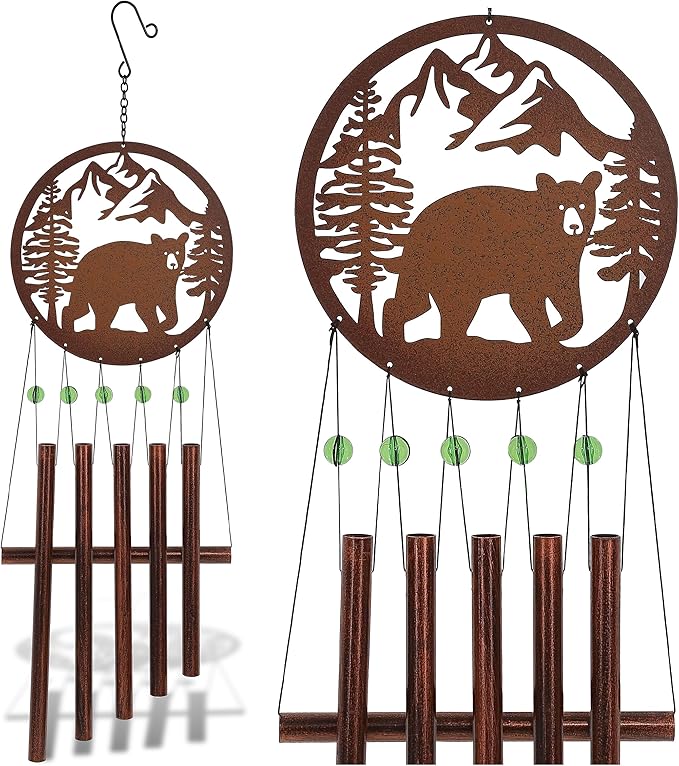 CoTa Global Black Bear Wind Chime - Handmade Glass and Metal Chime - Wild Life Hanging Decor - Colorful Home Decor Gift, Indoor and Outdoor Hanging Decoration for Porch, Patio, and Garden - 27 Inches