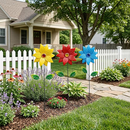 TZSSP Metal Flower Decorative,Floral Garden Stakes Yard Art,3 Pack Flower Garden Stakes Decor for Lawn & Yard Ornament