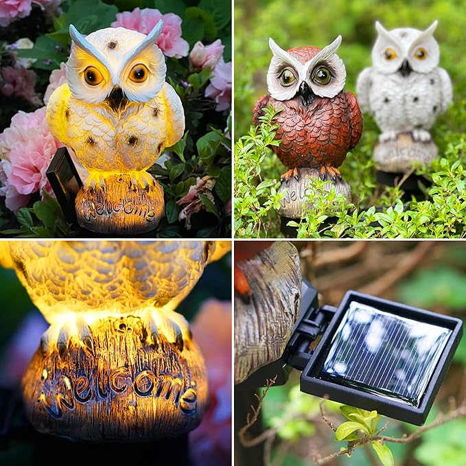 SmilingTown Solar Owl Garden Lights - Outdoor Owl Decorative Stake Light Waterproof for Yard Patio Pathway Lawn Ornaments Garden Decorations Gifts (2 Packs)
