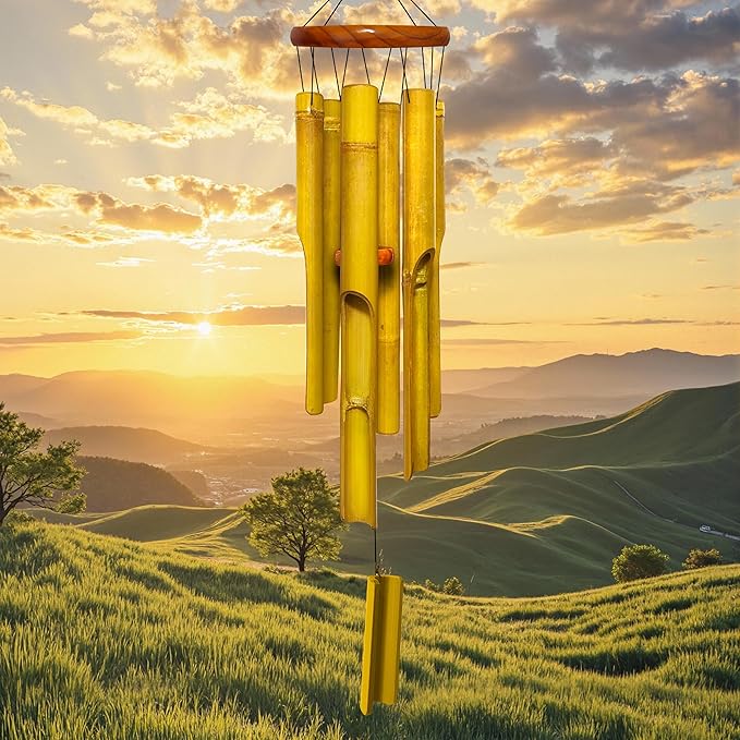 Bamboo Wind Chimes 38" 6 Pipes, Handcrafted Wooden Wind Chime Bring a Unique and Soothing Melody, Create a Zen Atmosphere for Outdoor Indoor Decor, Thanksgiving Day Gifts for Sympathy, Memorial