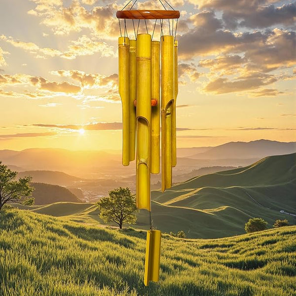 Bamboo Wind Chimes 38" 6 Pipes, Handcrafted Wooden Wind Chime Bring a Unique and Soothing Melody, Create a Zen Atmosphere for Outdoor Indoor Decor, Thanksgiving Day Gifts for Sympathy, Memorial