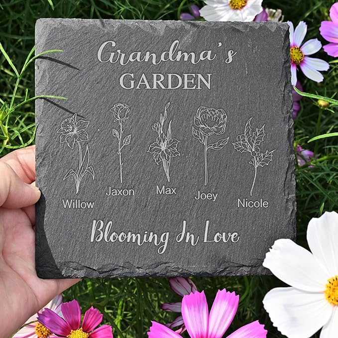 Personalized Garden Stone - Birth Flower Gifts for Her, Mom, Grandma - Custom Birth Month Flower - Mother's Day Presents
