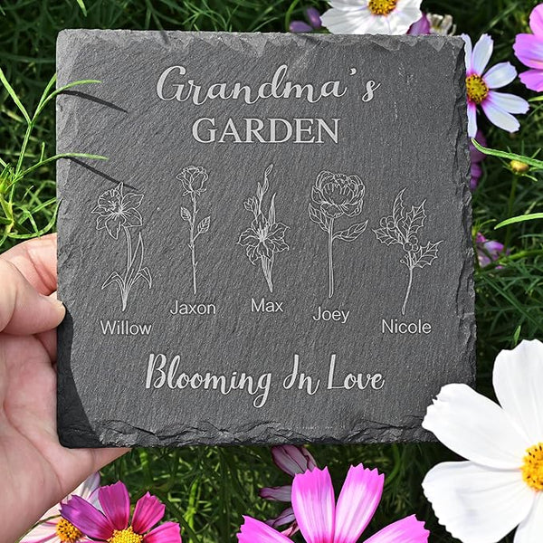 Personalized Garden Stone - Birth Flower Gifts for Her, Mom, Grandma - Custom Birth Month Flower - Mother's Day Presents