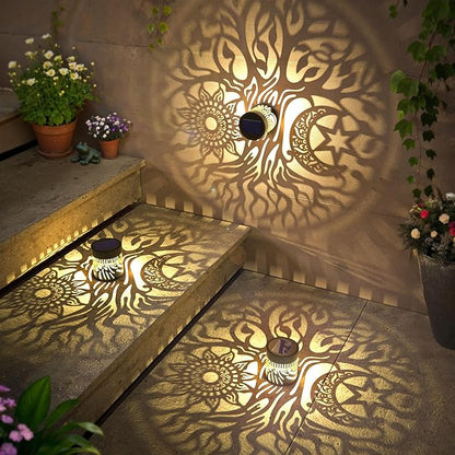 2 Pack Large Solar Fence Lights Metal Solar Powered Outdoor Wall Deck Step Lights Tree Theme Waterproof Fence Light for Garden Post Patio Backyard Yard Decor, Gardening Gifts for Women Mom Grandma