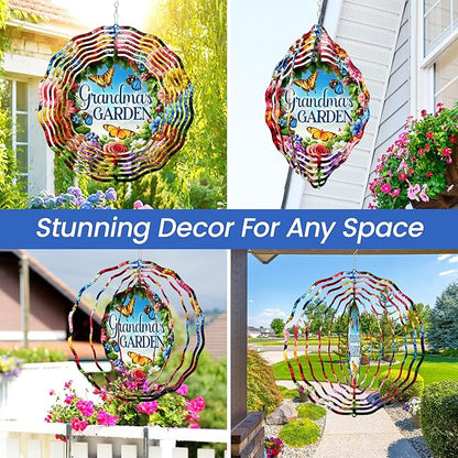 FLAGWIX Gifts for Grandma - Nana's Garden 3D Stainless Steel Metal Wind Spinners 12 in - Gardening Grandma Birthday Gifts for Women Nana Gigi, Grandmother Gift Ideas