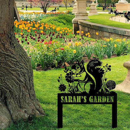 Personalized Squirrel Metal Garden Stake Sign, Custom Animal Themed Garden Metal Stake, Customized Garden Signs Decorative Outdoor, Farmhouse Yard Art, Flower Bed Decor, Gift for Gardener
