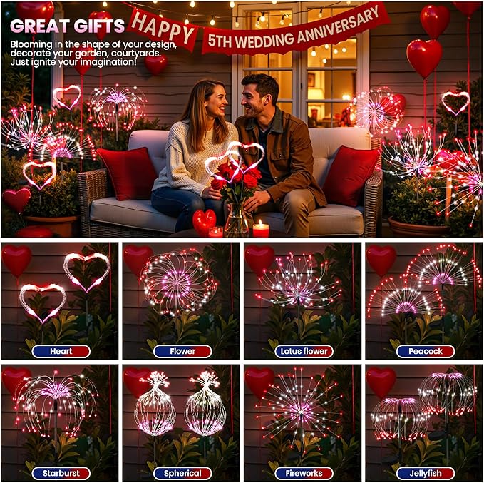 PEVOROS Garden Decor Solar Lights Outdoor,6 Pack 120LED Waterproof Colorful Solar Garden Lights Your Outdoor Decoration,Yard, Patio, Porch,Flower Pot,Pathway,Christmas (Red, White, Pink)