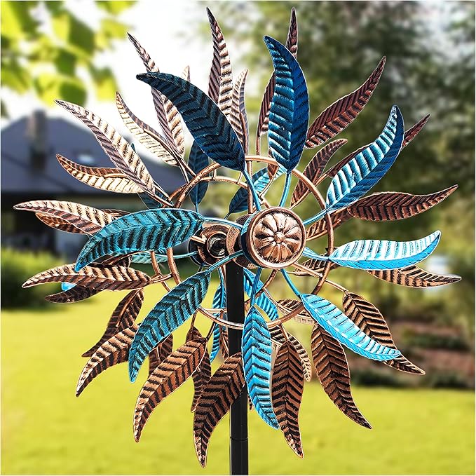 Large Outdoor Metal Wind Spinner,Two-Way Wind Sculptures,360 Degrees Kinetic Wind Spinners Yard Art Decor for Patio, Lawn & Garden 63 * 13.4 Inches