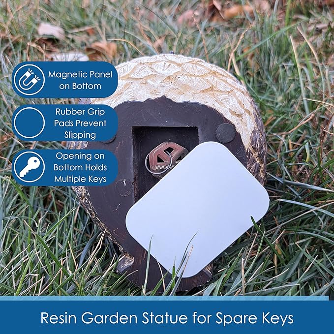 Gift Essentials Stocky Owl Garden Decor Holds a Hidden Key Outside - Secret Magnetic Panel Key Hider