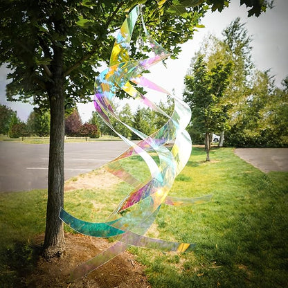 In the Breeze 9155 — Iridescent Mylar Spin Quartet with Crystal — Suncatcher Wind Spinner for Yards and Gardens with Plastic Crystal, Humane Animal Deterrent…