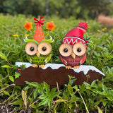 Bright Color Metal Owl Couple Garden Stake - Hanging Decor for Fence or Wall, Outdoor Yard Art with Message Board for Patio, Porch, Lawn for Couples Housewarming