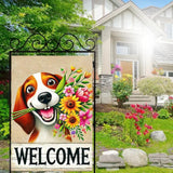 BlissYard Welcome Spring Summer Garden Flag 12x18 Inch Double Sided Beagle Puppy Dog Daisy Seasonal Garden Flag Decoration Yard Small Flag For Rustic Farmhouse Outdoor Banner Party Home Decor