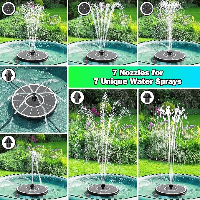 SZMP 3.5W Glass Solar Fountain with Swivel-Out Fixed Rods, Solar Bird Bath Fountains with LED Lights and 2000mAh Battery, 7 Nozzles, Outdoor Solar Water Fountain Pump for Garden, Pool, Pond (White)