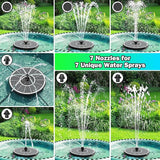 SZMP 3.5W Glass Solar Fountain with Swivel-Out Fixed Rods, Solar Bird Bath Fountains with LED Lights and 2000mAh Battery, 7 Nozzles, Outdoor Solar Water Fountain Pump for Garden, Pool, Pond (White)
