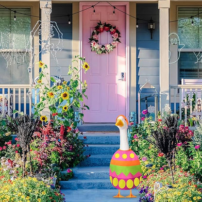 FuWeave Easter Bunny Goose Outfit Easter Egg Porch Goose Costume for Cement Plastic Geese Statue Spring Outdoor Garden Yard Patio Decoration(Bright,23 Inches,Egg)