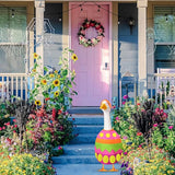 FuWeave Easter Bunny Goose Outfit Easter Egg Porch Goose Costume for Cement Plastic Geese Statue Spring Outdoor Garden Yard Patio Decoration(Bright,17 Inches,Egg)