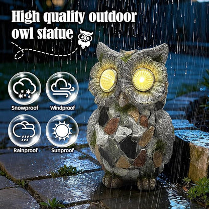 Garden Owl Statue Outdoor Decor with Solar Lights, Resin Owl Figurines for Patio Yard Porch Lawn Solar Owls Decorations Birthday Gift for Women Bird Lovers