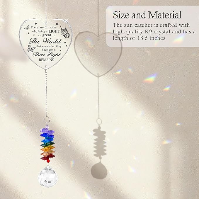 Glass Suncatcher Ornament - Unique Memorial Mother's Day for Loss of Family, Loved Ones - Crystal Rainbow Maker - Hanging Crystal Decor - Loss of Mom Dad Friend Pet