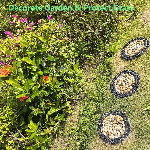 Garden Stepping Stones Outdoor,Pebble Stepping Stones for Garden Walkway,Decoration Polished River Rock for Yard, Pathway,Landscaping, 12 inch Round Decorative Stone Sheet Set 6pcs