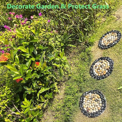 Garden Stepping Stones Outdoor,Pebble Stepping Stones for Garden Walkway,Decoration Polished River Rock for Yard, Pathway,Landscaping, 12 inch Round Decorative Stone Sheet Set 6pcs