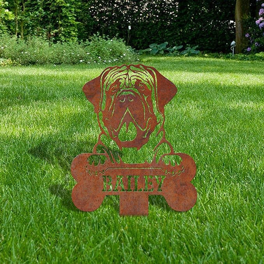 Custom Mastiffs Dog Rusty Metal Stake,Rusted Metal Yard Art,Memorial Sign,Dog Lover Gift,Rustic Garden Decor,Dog Name Sign for Outdoor,Decal Sign for Flowerpot Meadow Lawn Yard Grass Courtyard.