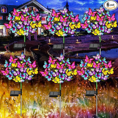 WEITEXS Solar Garden Lights Solar Lights Outdoor Waterproof Solar Lights 6 Pack with New Upgraded 216 LED 102 Butterfly Outdoor Solar Lights for Yard Outside Garden Pathway Decor Gifts for Women