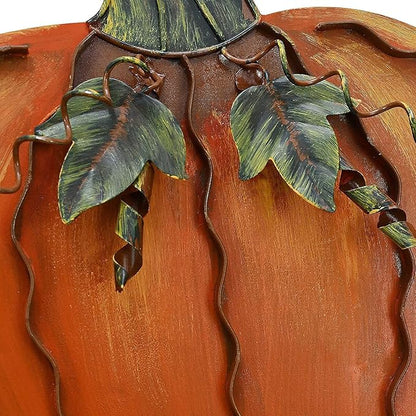Linfevisi Metal Pumpkin Decor for Outside Standing Pumpkin Sign Flat Fall Porch Decor Yard Pumpkins Statue Outdoor Fall Decorations for Home Shelf Autumn Thanksgiving Halloween Garden Kitchen 12 Inch