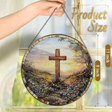 8 Inches Cross Sunset Stained Glass Suncatcher, Christmas Ornament, Window Hanging Decor, Christian Home Decor, Christian Gift, Religious Gift, Gifts for Christmas