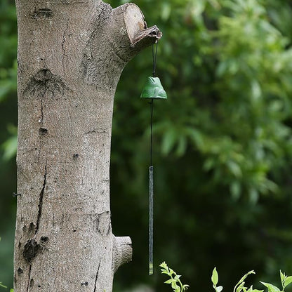 Japanese Wind Chime Cast-Iron Outdoor Ornament for Garden, Patio & Balcony, Hanging Metal Wind-Bell Decoration Gift, Blessing Pendant Windchimes & PVC Wind-Catcher, Green Frog
