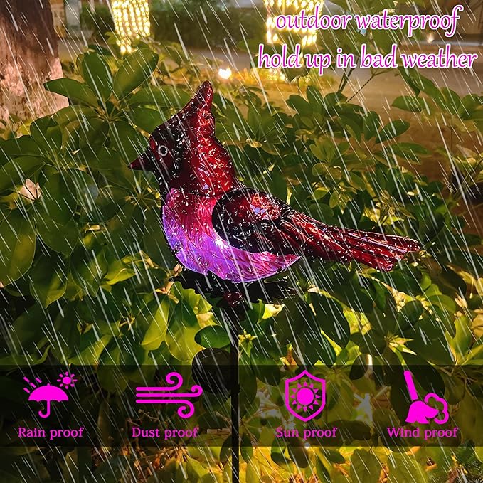 Cardinal Garden Stakes Solar Birds Lights Decorations Outdoor Waterproof, Decorative Solar Fence Pathway Lights Outdoor Garden, Cardinal Outside Patio Backyard Valentine's Day Decor