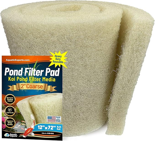 Aquatic Experts Cream COARSE Pond Filter Pad - 2 inch Thick - Bulk Roll Water Garden Filter Pond Media - Made in USA (12 inch by 72 inch)
