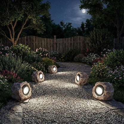 Candieslife Solar Garden Rock Lights Outdoor - IP65 LED Waterproof Solar Spotlight, Solar Powered Landscape Lights Decorative Garden Stone Light for Pathway, Walkway, Yard, Patio (4 Pack)