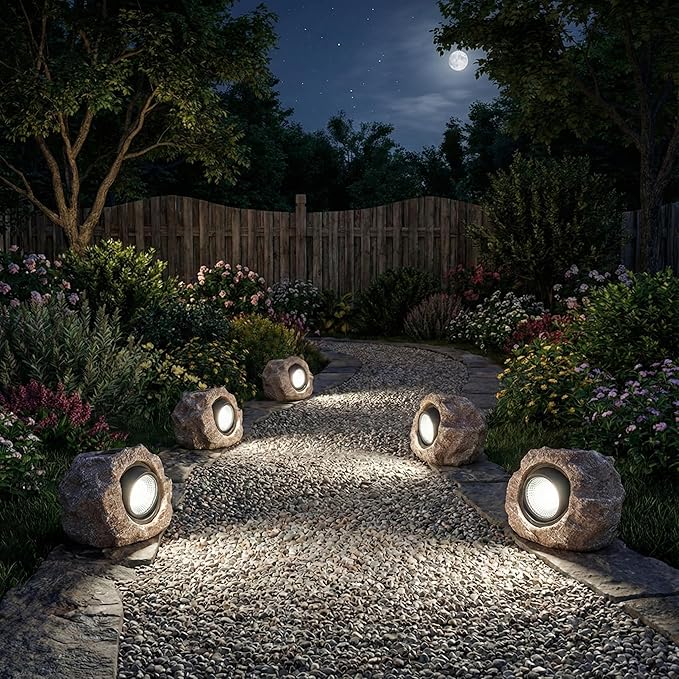 Candieslife Solar Rock Lights Outdoor Garden Waterproof - Super Bright LED Solar Spotlights, Solar Powered Landscape Path Decorative Garden Stone Lights for Pathway, Walkway, Yard, Patio (2 Pack)