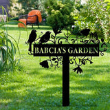 Custom Metal Garden Sign with Flowers, Personalized Garden Metal Stake with Birds, Flower Garden Name Decor, Custom sign for Outside, Customized Gardening Decoration, Yard Art, Gift for Mom, Grandmom