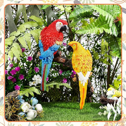 Jetec Parrot Decor Outdoor Tiki Bar Decor Large Realistic Parrot Statues Outside Lifelike Bird Sculptures Garden Patio Yard Lawn Figurines for Tropical Animal Tree Wall (2 Pcs,Red,Yellow)