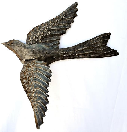 Set of 2 Garden Birds, Spring Home Accent Decor, 3D Wings, Metal Wall Hanging, Indoor Outdoor Display, Handmade 11 x 13 Inches